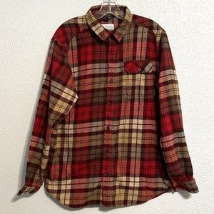 Columbia Omni Wick Shirt Mens Size Medium Red Flannel 100% Cotton Long Sleeve